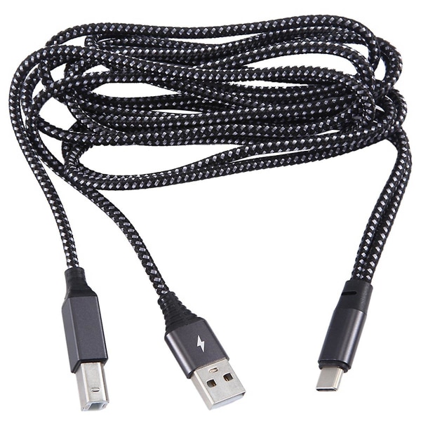 2-i-1 USB-skriverkabel Usb C til Midi-kabel Usb Type C til Usb B Midi-kabel for musikkinstrument, piano, midi-keyboard (FMY)