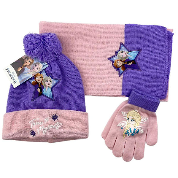 Flickans Frozen Elsa Anna Tryckt Barn Flickor Vinter Varm Stickad Mössa Halsduk Vantar Set (FMY) C