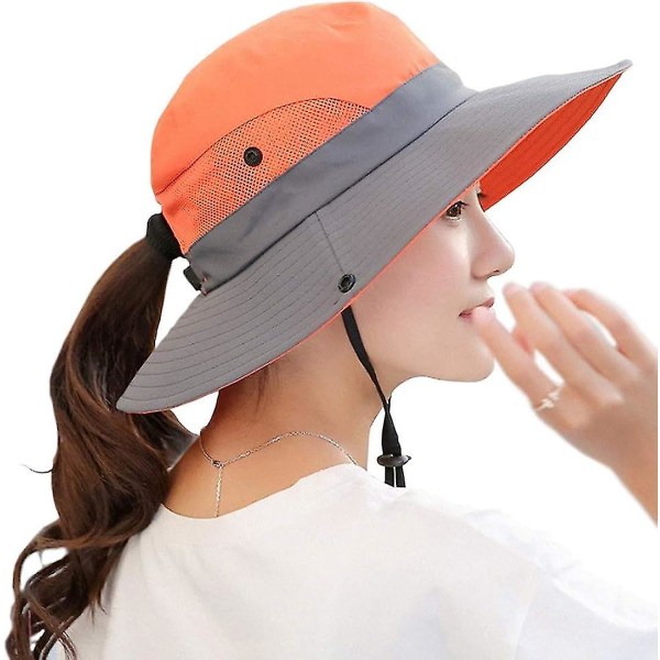 Kvinners Solhatt Sommer Bøttehatt UV-beskyttelse Foldbar Mesh Bredbrem Hatter For Strand Utendørs Fiske Reise Fotturer  (FMY) Orange