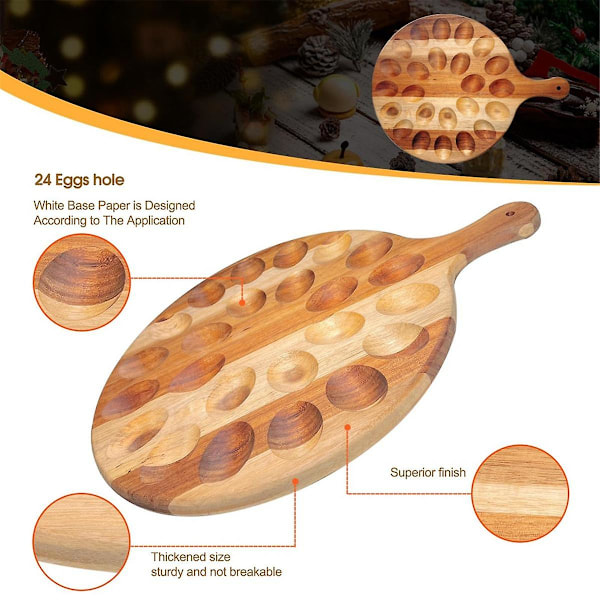 Vändbar Deviled Egg Platter Charcuterie Board 24 Hål Trä Tjock Äggbricka Bänkskiva Kyckling Äggbehållare  (FMY) Wood Color