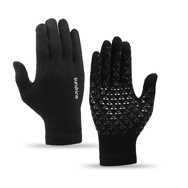 Vinterhandskar för män kvinnor - uppgraderad thermal varmstickad handske för kallt väder för löpning Körning Vandring - Svart (FMY)