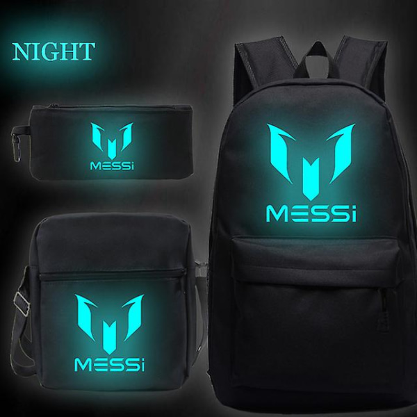 Luminous Messi 3pcs Fotball Ryggsekk 3d Printe Tenåringer Laptop Skuldervesker Kvinner Menn Videregående Skoleelever Skolesekker  (FMY) Khaki