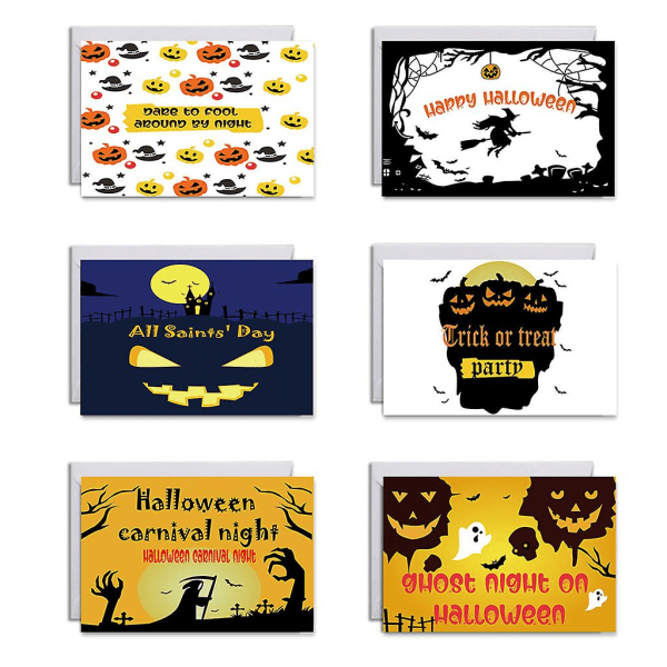 6 stk/sett Halloween gratulasjonskort med konvolutter Klistremerke Trick or Treat postkort (FMY)