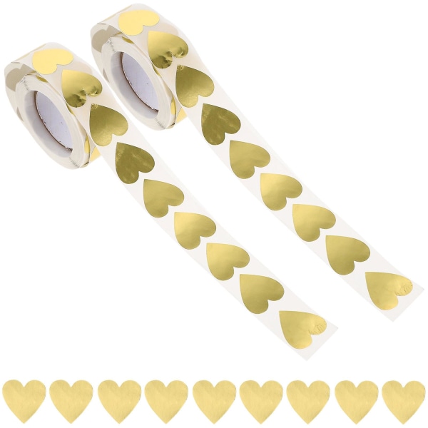 2 ruller selvklæbende forseglingsetiketter klistermærker hjerteformede klistermærker kuvertforsegling klistermærker (FMY) Golden 2.5X2.5cm