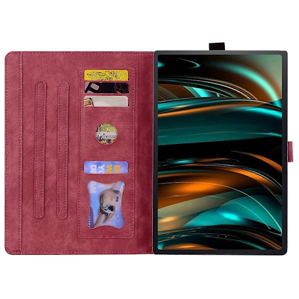 Til Lenovo Tab M11 Plus/ Tab K11 Plus Etui Læder Stand Tablet Cover Blomst Kat Kort Slots (FMY) Wine Red