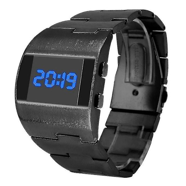 LED Digital Klocka Herrar Militärt Sportklocka Svart Rostfritt Stål Stor Armbandsur Multifunktionell Elek  (FMY) black blue
