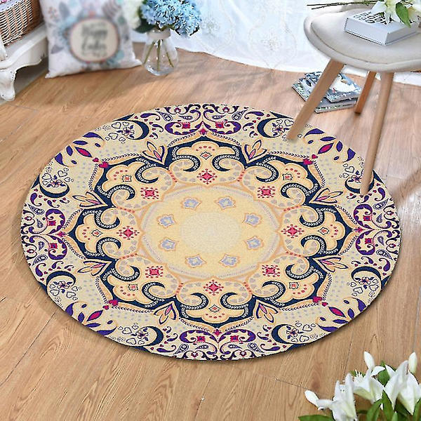 80x80cm Rund Mandala Gulvtæppe Gulvtæppe Pude Soveværelse Stue Indretning Jikaix  (FMY)
