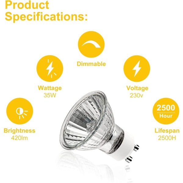 Gu10 35w glödlampor, AC 230v 35w spotlampa, Gu10 halogenlampor 2 stift 35 strålvinkel 2700k Dimbar varmvit, paket med 6 (FMY)