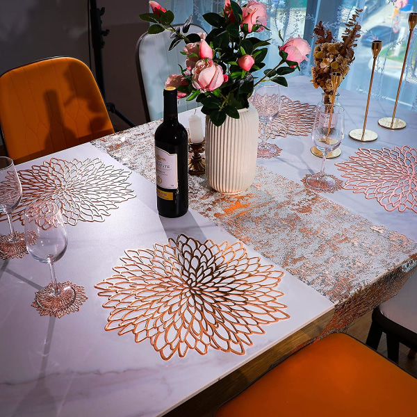 6-pak roseguld metalliske dækkeservietter Bladlamineret vinylplast spisebordsdekorationer til bryllupsfest (FMY)