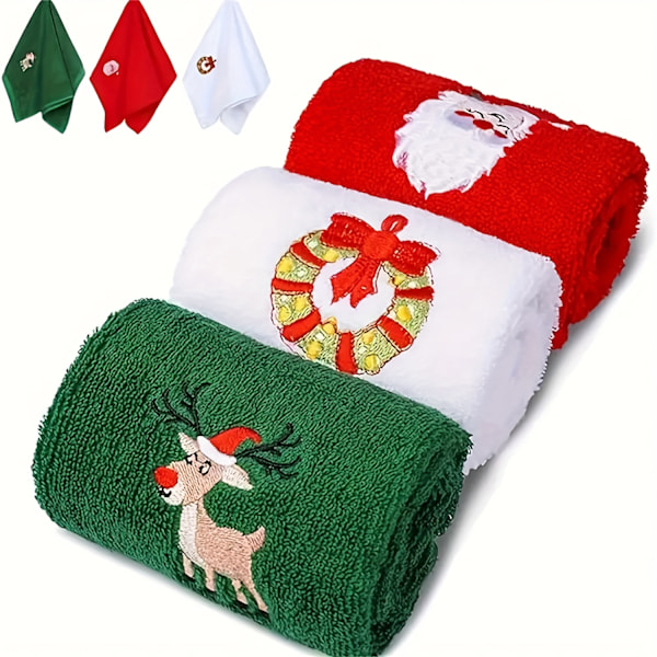Julehåndklær: 3-delt sett med julenissen, reinsdyr og kransdesign - Myke, bomulls, 17,8\" L x 12,6\" B Perfekt for badet ditt O  (FMY) 3PCS