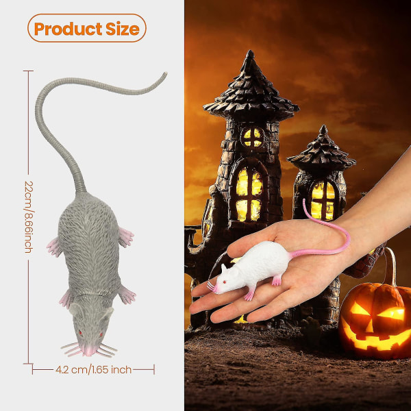 Sett med 3 plastrealistiske rotter falske mus,halloween-triks Skøyerrekvisitter Leketøy