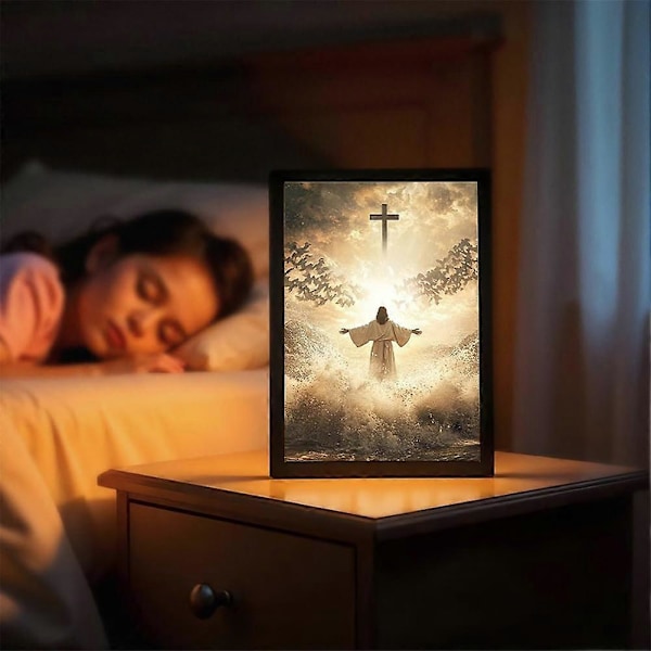 4D LED Jesus Maleri med LED Ramme, Luminworks Jesus Kristent Vægkunst, Religiøs Gave til Boligindretning (FMY) B 35cmx25cmx6cm