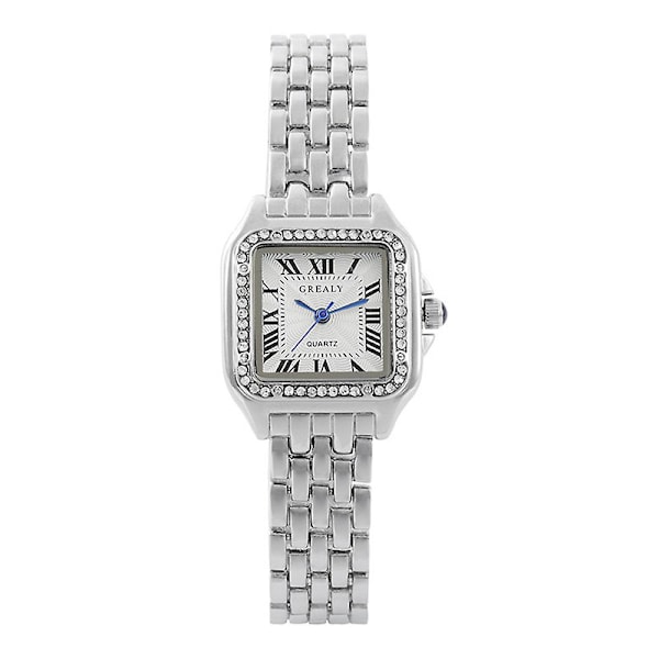 \"2023 Luksus Dame Mode Firkantede Ure Guldlegering Rem Dame Quartz Armbåndsure Kvaliteter Kvinde Romersk Skala Ur\" (FMY) silver