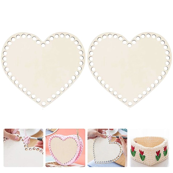 2 stk Trekurvbunner Hjerteformet Blanke Heklekurv Trebase Veske Trebase (FMY) 10X10cm
