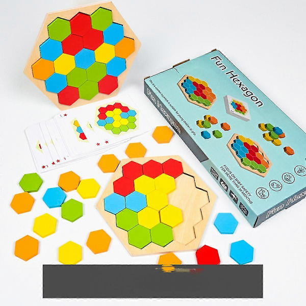 Trekantet puslespill i tre for voksne og barn - Tangram-formet modellblokk, hjernepuslespill, geometri, logikk, IQ-spill (FMY)