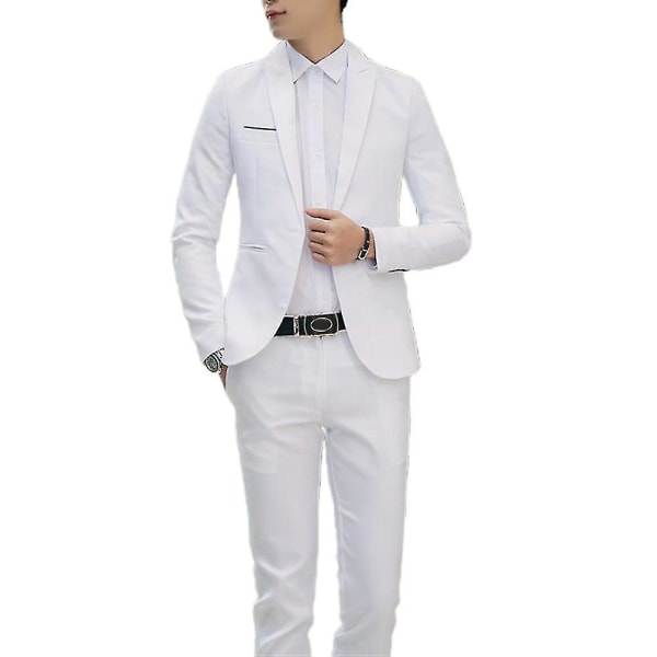 Mænd Business Formel 2-delt Tuxedo Suit Blazer Jakke + Bukser Sæt (FMY) White 5XL