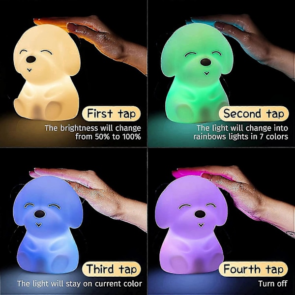 Nattlampe for Barnerom, Barne Nattlampe for Jenter Baby og Småbarn Gaver, Søt Valpe Nattlamper Myke Silikonlamper Myk Barnehage US (FMY)