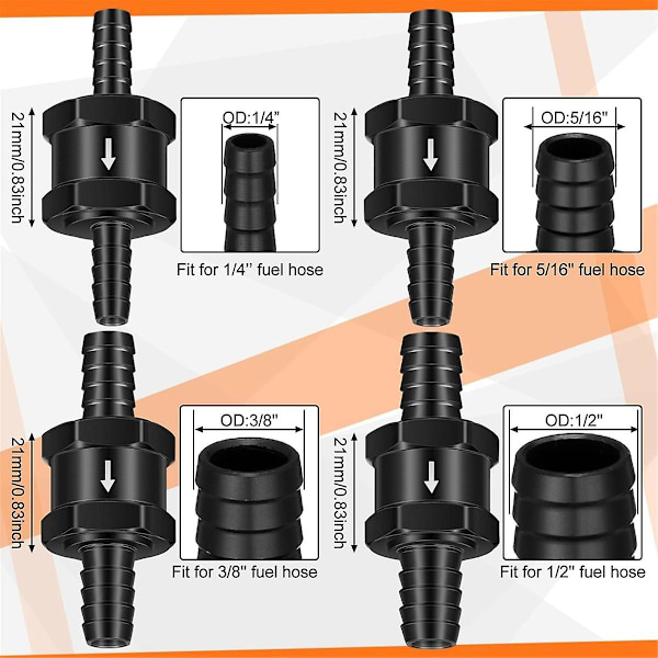 1/4 tuuman 5/16 tuuman 3/8 tuuman 1/2 tuuman polttoaineen takaiskuventtiili, sopii bensiinille (FMY) Black