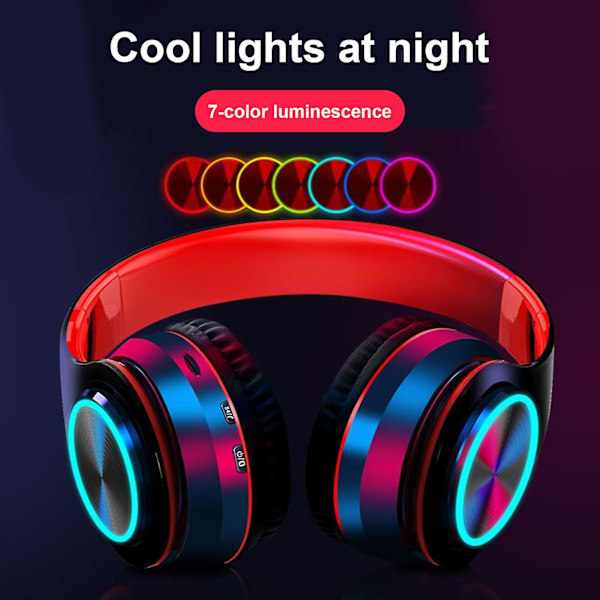 B39 Langattomat Kuulokkeet Taitettavat Värikkäät Hengittävät Valot Tukevat TF-Korttia Bluetooth 5.0 Stereo Painava Basso Kuulokkeet Pelille (FMY) White