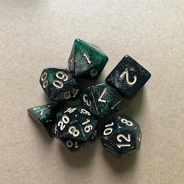 7 kpl / sarja Dnd Dice Set Polyhedral D&d Dice Inclusion Roolipeli Dice Dungeons And Dragons Lahja  (FMY) Black Green