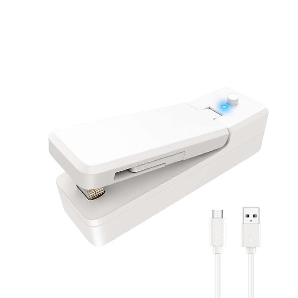 Mini Poseforsegler 2 i 1 Genopladelig Bærbar Pose Vakuum Varmeforseglings- og Skærer til Plastik Snack PVC Poser Udendørs Picnic Kampagne SMTX (FMY) 1 pack white