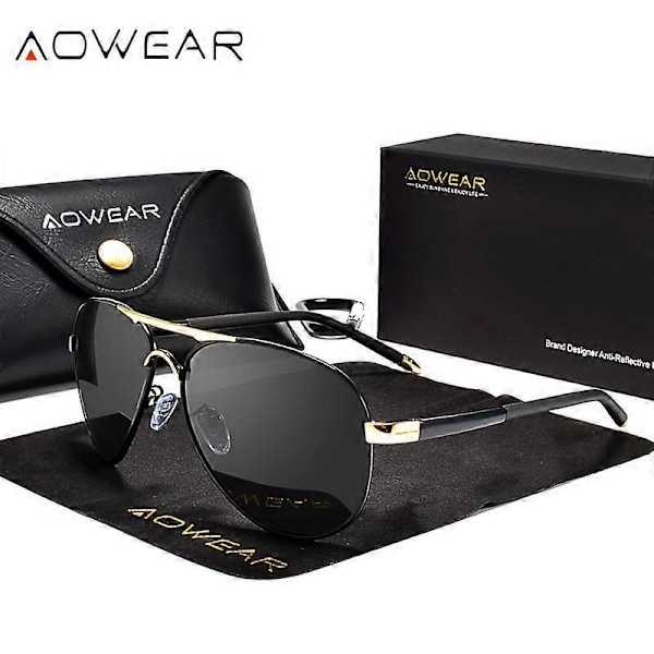 \"AOWEAR Aviatorsolglasögon för män Polariserade spegelsolglasögon för män HD Körning Polaroid Solglasögon lunettes de soleil homme\" (FMY) 8503 Gold Black AOWEAR