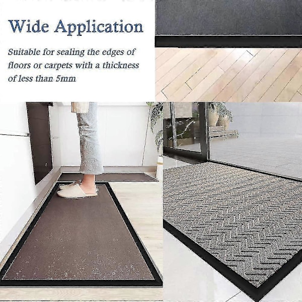 2 Meter Kantbeskyttelse - PVC Teppekantlist - Gummigulv Overgangslister - Selvklebende List T (FMY) Black