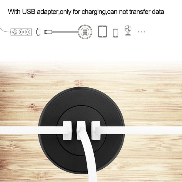 5 cm gjennomføringshull Montering på skrivebordet 3-porter USB-laderhub for mobiltelefonnettbrett (FMY) Black