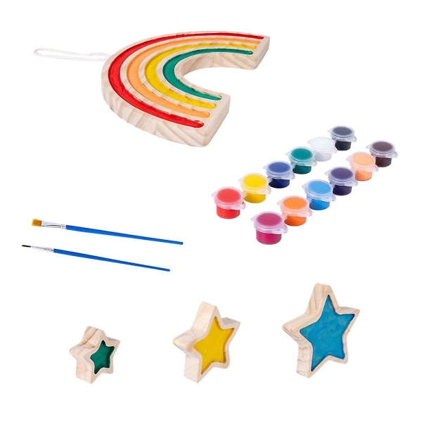 Træhåndværk til at male børn Pædagogisk legetøj Regnbuestjerner Kunsthåndværkssæt Festgave Fødselsdagsgave til drenge piger i alderen 3+ (FMY)