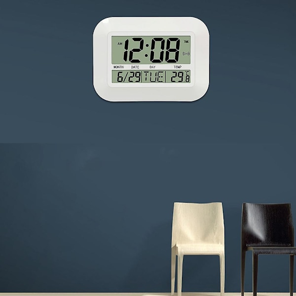 Digital Väggklocka Batteridriven Enkel Temperatur Kalender Datum Dag Kontor (FMY) White
