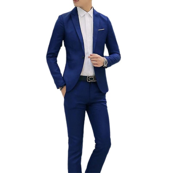 Mænd Business Formel 2-delt Tuxedo Suit Blazer Jakke + Bukser Sæt (FMY) Royal Blue L