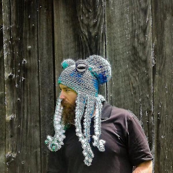 Ny Halloween-hatt 2022 Blekkspruthatt Morsom Hodeplagg Håndstrikket Blekksprutform (FMY) blue