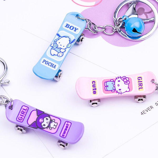 Sanrioed Cartoon Cute Skateboard Metal Cinnamoroll Kuromi Hello Kittys Kawaii Keychain Zinc Alloy Skateboard Pendant Accessories  (FMY) Pom Pom Purin