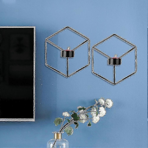 Nordisk stil 3D geometrisk ljusstake i metall, väggljusstake, heminredning, prydnad (FMY) black