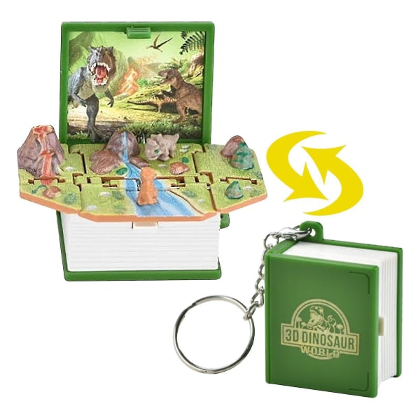 3d tredimensionel Dinosaur Foldebounce Book Mini nøglering Dinosaur World Pendant Toy (FMY)