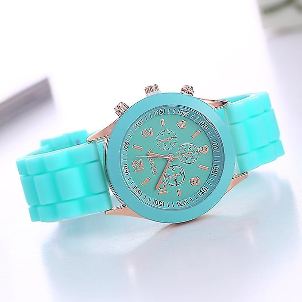 Unisex dame herre gutt jente Geneva silikon gelé sports kvarts armbåndsur Ny XH  (FMY) Green
