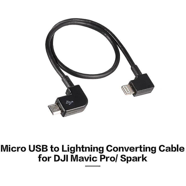 Micro USB til Lightning Fjernbetjening Tablet Telefon Data Konverteringsoverførselskabel til Android iOS DJI Spark Mavic Pro, Model: Sort (FMY)