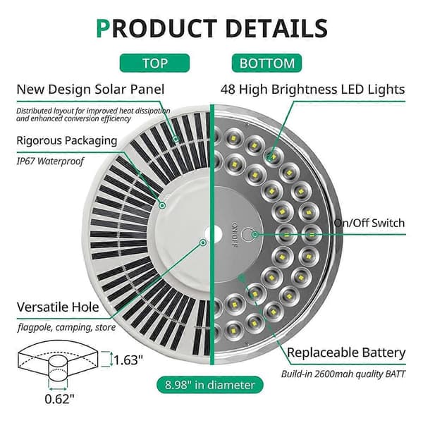 Flagstangslys Solcelledrevet Spotlight Udendørs, 48 LED (FMY) Silver