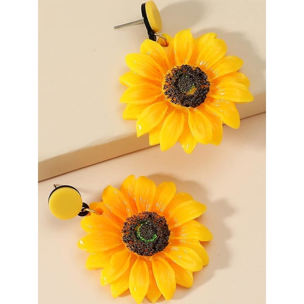 Solsikkeøreringer for kvinner 3d Sunflower Daisy Flower Drop Dingle øredobber Bohemian Sunflower Statement øredobber Smykker (FMY)