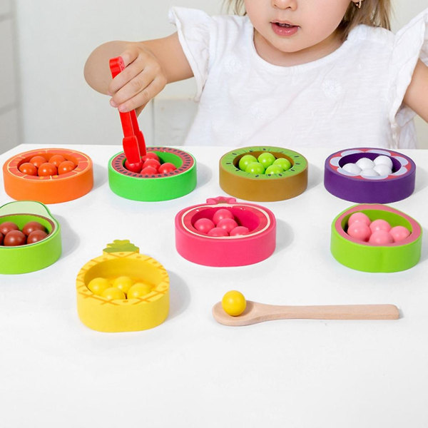 Småbarn Tidlig Pedagogisk Clip Perler Leketøy Barn Trefarge Sortering Leke Hånd-øye-koordinering Fruit Cognition Toy (FMY)