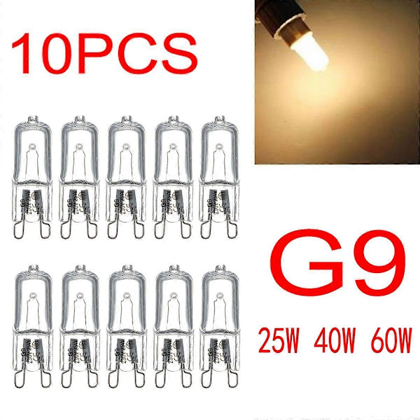 10-pakning G9 Halogenpærer 220-240V 25W 40W 60W Varmhvitt Lys Optimal Belysning (FMY) 60W
