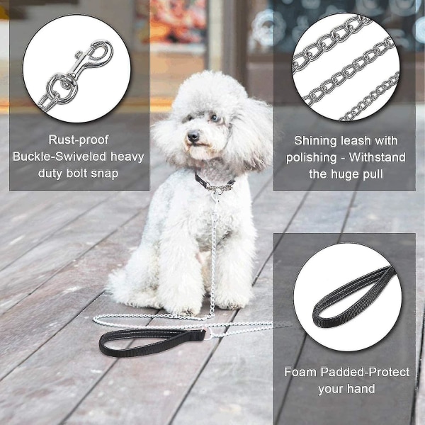 Dog Leash (120cm) Steel Metal Dog Leash Strong Pu Leather Handle