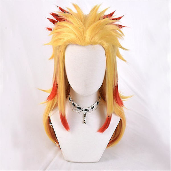 Demon Slayer Rengoku Kyoujurou Cosplay-kostyme til festantrekk Halloween-fest Anime-sett Gaver (FMYED) Only Wig One Size - Wig