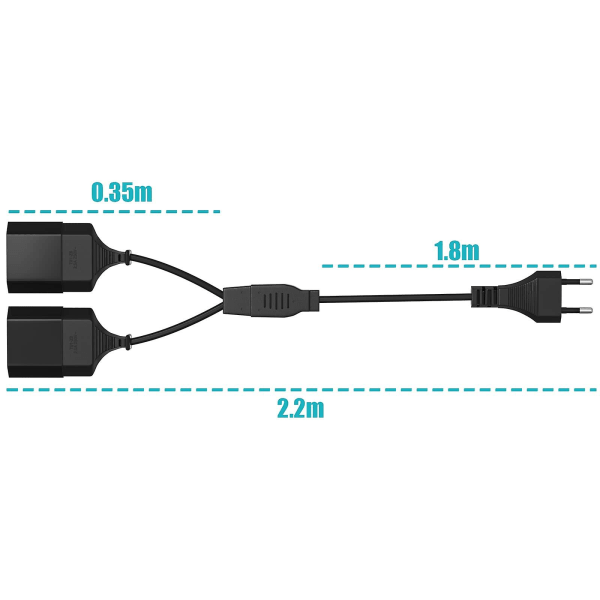 Strømforlængerkabel, 2 i 1 europæisk til forlængerkabel, 0,75 mm Max, til computerskærm projektorlampe (FMY)