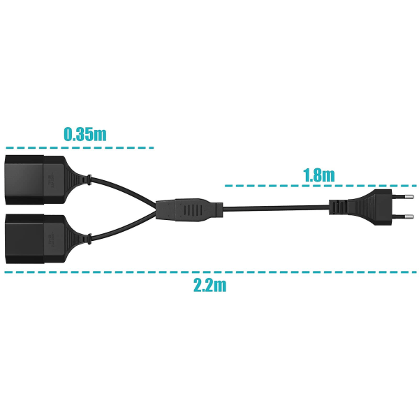 Strømutvidelseskabel, 2 i 1 Europeisk til Forlengelseskabel, 0,75 mm maks, for dataskjerm, projektor, lampe (FMY)