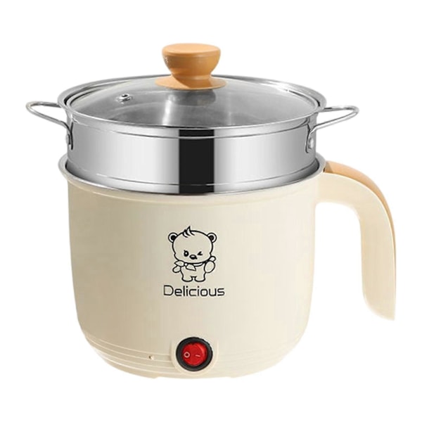 Elektrisk Gryte Husholdning 1.8L Nonstick Elektrisk Stekepanne for Suppe Steke Pasta (FMY) khaki With steamer
