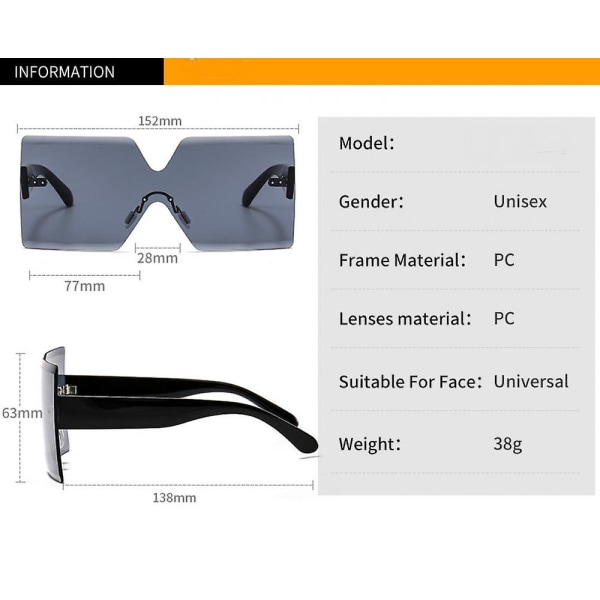 C1rammeløs stor innfatning Personlighet Allsidige fargesolbriller i ett stykke Flerfarget moteinnsats Hotselgende solbriller (FMY)