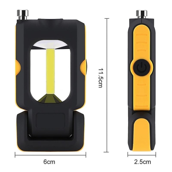 Arbeidslampe med 3 moduser, COB magnetisk lommelykt, mini LED-lommelykt, nødblinklys (uten batteri) (FMY)