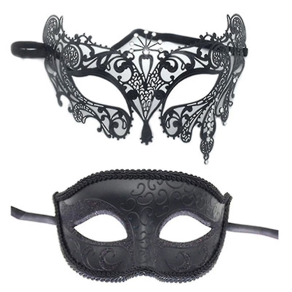 2 stk par maskerademasker sett svarte halvansiktsmasker for dansefest (FMY)