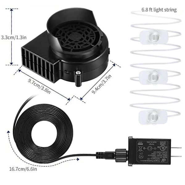 Inflationsblåsare, Reservfläktmotor för Uppblåsbar Dekoration i Trädgården, 1.0a Fläkt för Gräsmattan, Halloween och Jul, 10.2v/1.0a Adapter Hao  (FMY) Black